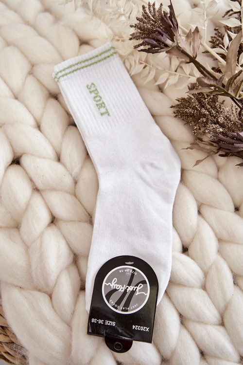 Damskie Sportowe Skarpety Pionowy Napis Sport Białe