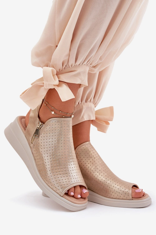 Sandały Damskie Na Koturnie Złote Mevinette