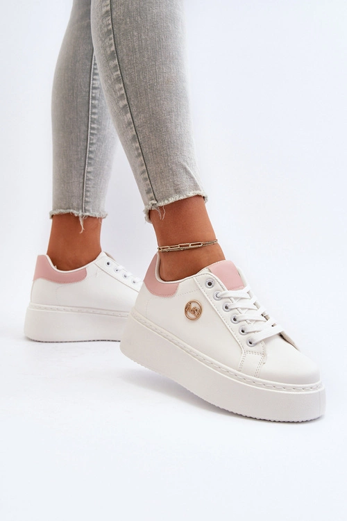 Sneakersy Damskie Na Platformie Białe Eshen