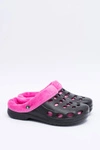 Damskie Klapki Ocieplane Czarno Różowe Kroksy EVA