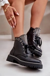 Zdobione Botki Damskie Eko Skórzane Ocieplane Czarne Rilatha