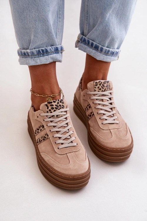 Zazoo N1068S4 Damskie Zamszowe Sneakersy Na Platformie Panterka Różowe