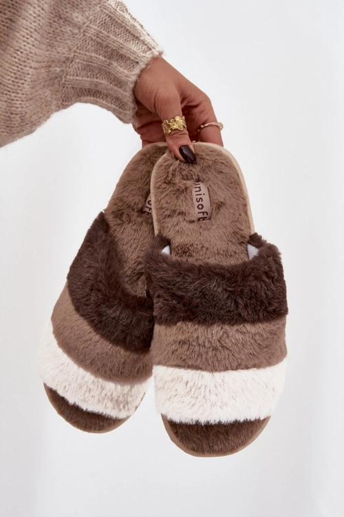 Futrzane Kapcie Damskie Z Paskami Brązowe Tahlisse
