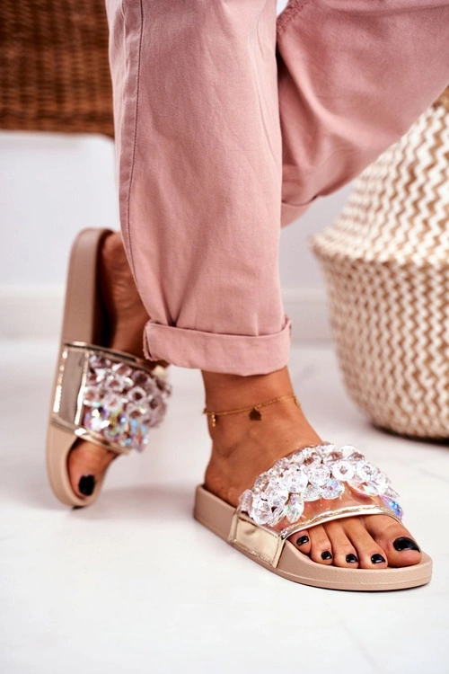 Damskie Klapki Lu Boo Kryształki Beżowe Bobbi