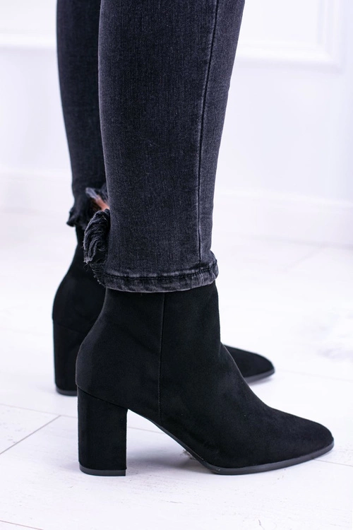 Damskie Czarne Botki Na Słupku w Szpic Amaltea