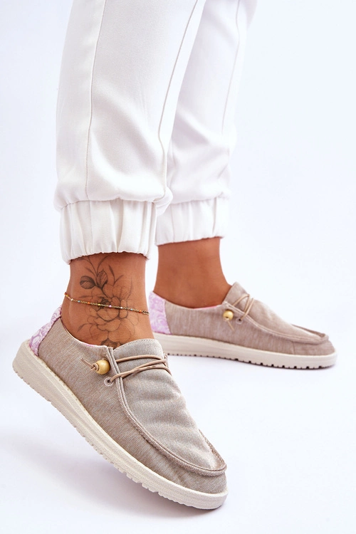 Damskie Wsuwane Materiałowe Tenisówki Beżowe Kenza