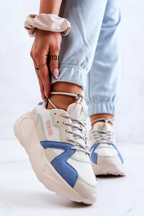 Damskie Sneakersy Memory Foam Big Star JJ274600 Beżowo-Niebieskie