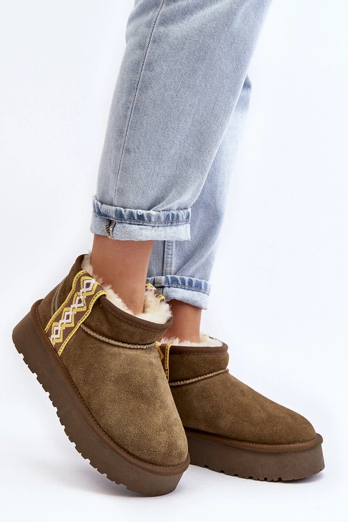 Skórzane Zamszowe Śniegowce Damskie Zielone Vebissat