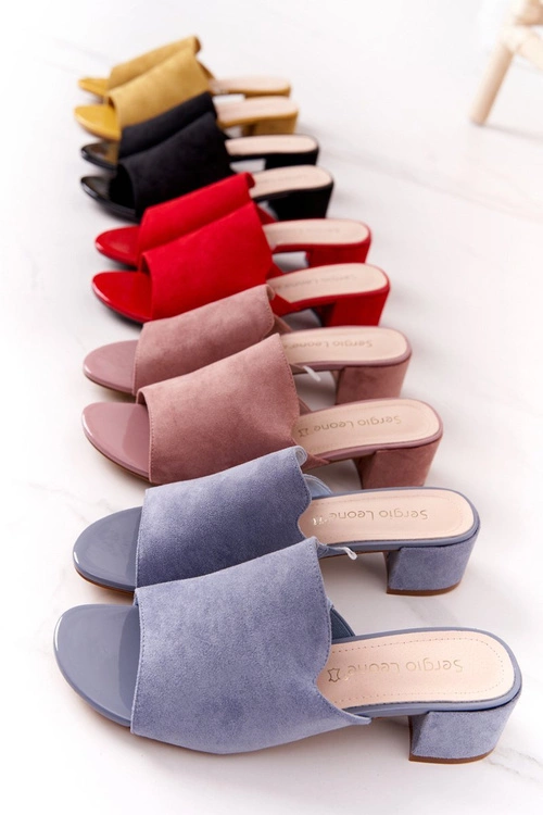 Zamszowe Klapki Na Obcasie Sergio Leone KL313 Czarne