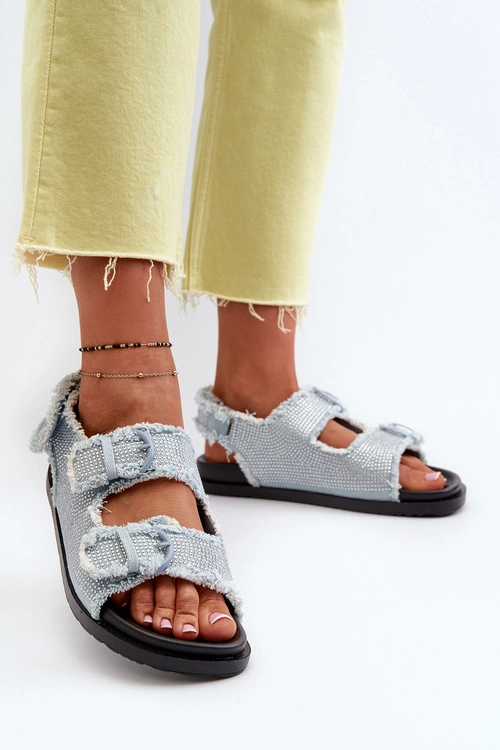 Jeansowe Zdobione Sandały Damskie Niebieskie Irmale