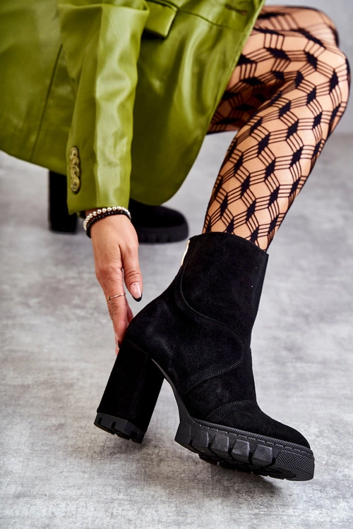 Zamszowe Botki Na Obcasie Czarne Elia