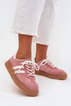 Zamszowe Sneakersy Damskie Na Platformie Różowe Marisae