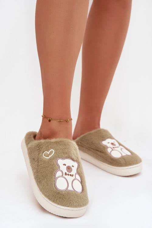 Futrzane Kapcie Z Misiem Zielone Noralie