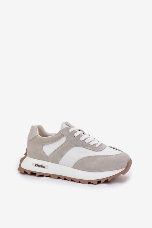 Zamszowe Sneakersy Na Platformie Damskie Big Star RR274896 HI-POLY SYSTEM Biało-Szare