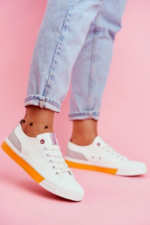 Trampki Damskie Cross Jeans Biało Pomarańczowe FF2R4043C