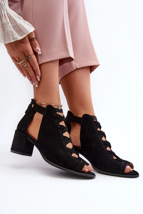 Zamszowe Sandały Damskie Na Obcasie Maciejka 06456-01 Czarne