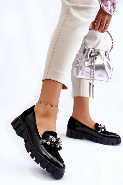 Damskie Mokasyny Na Platformie Laura Messi 2392 Czarne