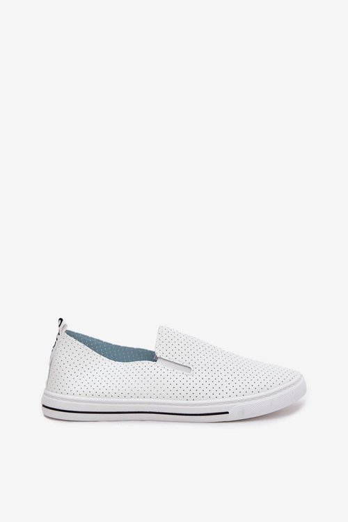 Wsuwane Eko Skórzane Damskie Tenisówki Trampki Z Napisem Białe Zalinne