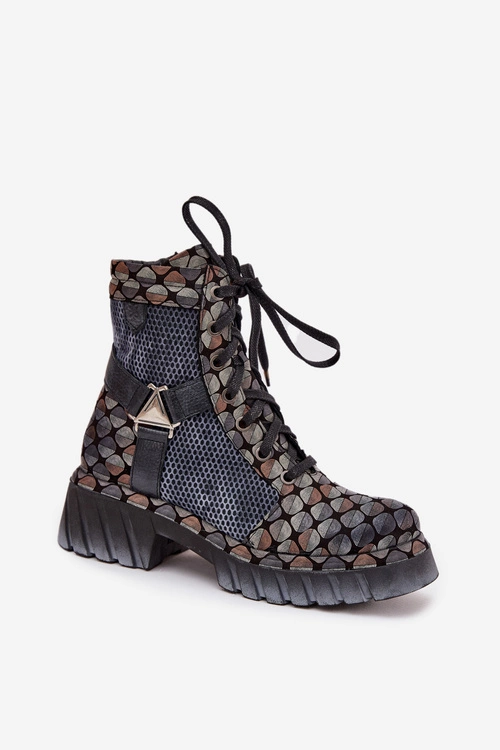 Skórzane Botki Workery Damskie Maciejka 07072-03 Multikolor