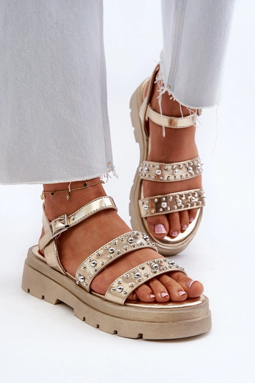 Damskie Zdobione Sandały Eko Skóra Złote Arcida