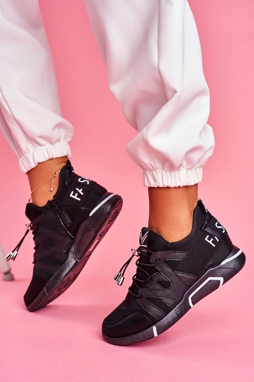 Sportowe Damskie Buty Z Suwakiem i Ściągaczem Czarne Terfin