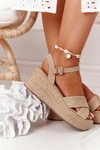 Sandały Na Koturnie Z Plecionką Big Star FF274761 Beżowe