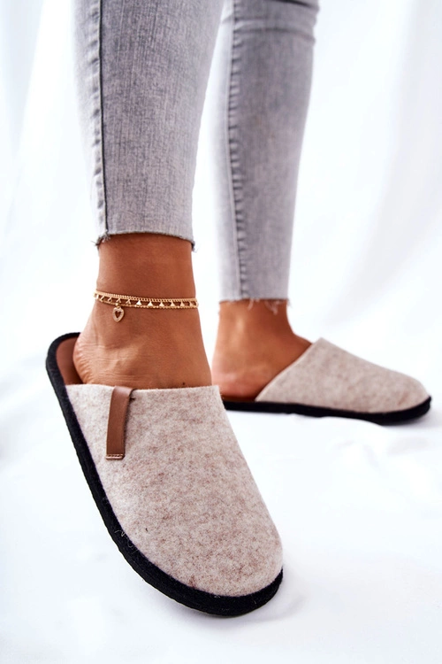 Papcie Damskie Domowe Panto Fino KK267005 Beżowo-Brązowe