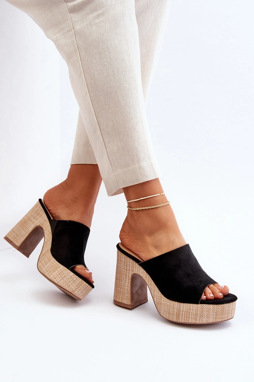 Klapki Damskie Na Obcasie Słupku Czarne Siobhan