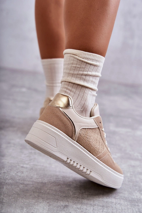 Damskie Niskie Buty Sportowe Na Platformie Beżowe Kyllie