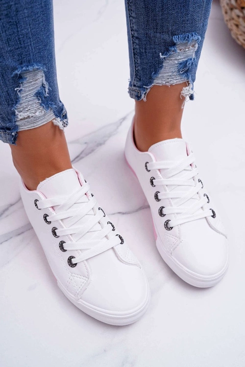 Trampki Damskie Białe Różowy Pasek Nigrid2