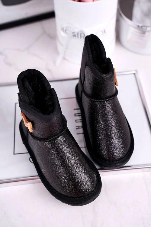 Ocieplane dziecięce botki śniegowce z motylkiem czarne Cosmic