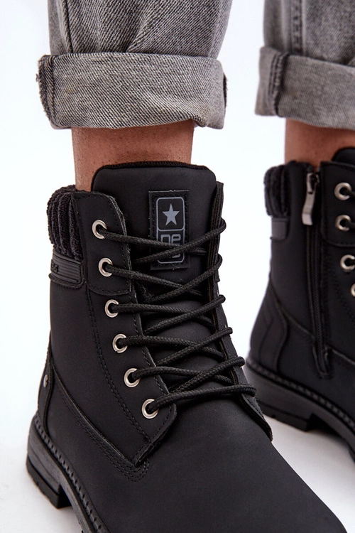 Damskie Skórzane Trapery Ocieplane Czarne Katalis