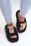 Futrzane Kapcie Damskie Z Misiem Czarne Romania
