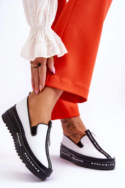 Wsuwane Skórzane Damskie Trampki Białe Nathalie