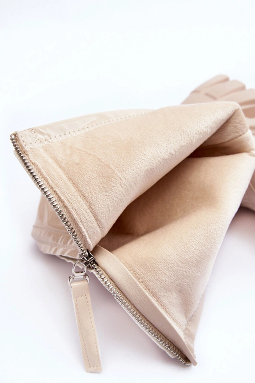 Lakierowane Kozaki Na Masywnej Platformie Z Suwakiem Beżowe Ringo