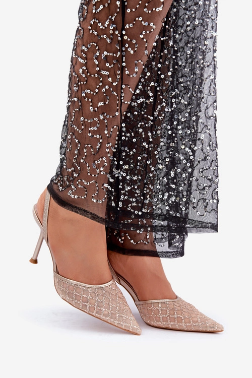 Szpilki Z Odkrytą Piętą Ozdobione Brokatem Złote Berilae