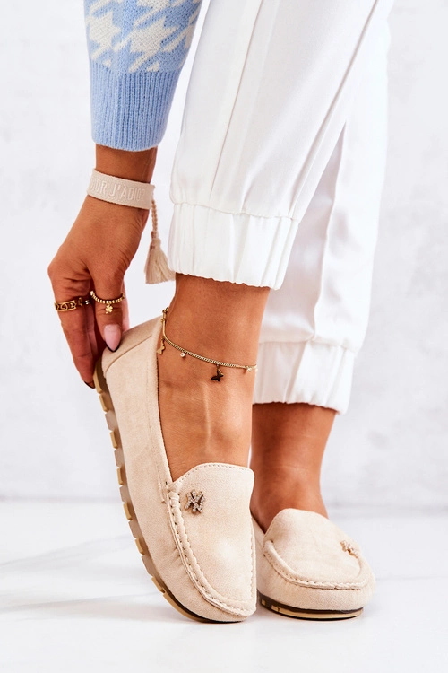 Damskie Zamszowe Mokasyny Beżowe Madelyn