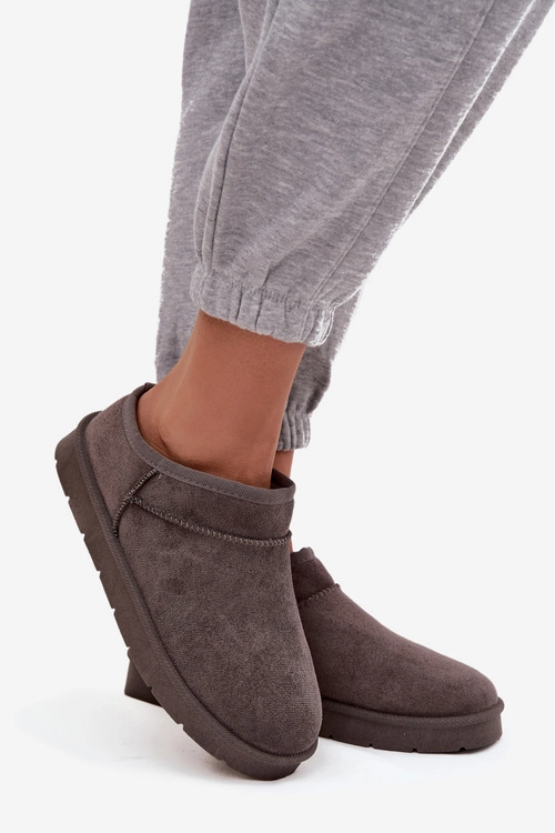 Śniegowce Damskie Ocieplane Futerkiem Ciemnoszare Serenne