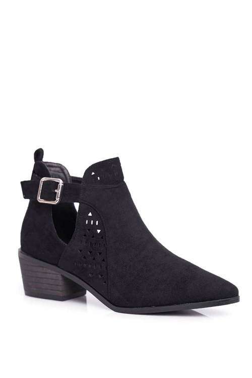 Zamszowe Botki Na Obcasie Z Klamrą Czarne Esen