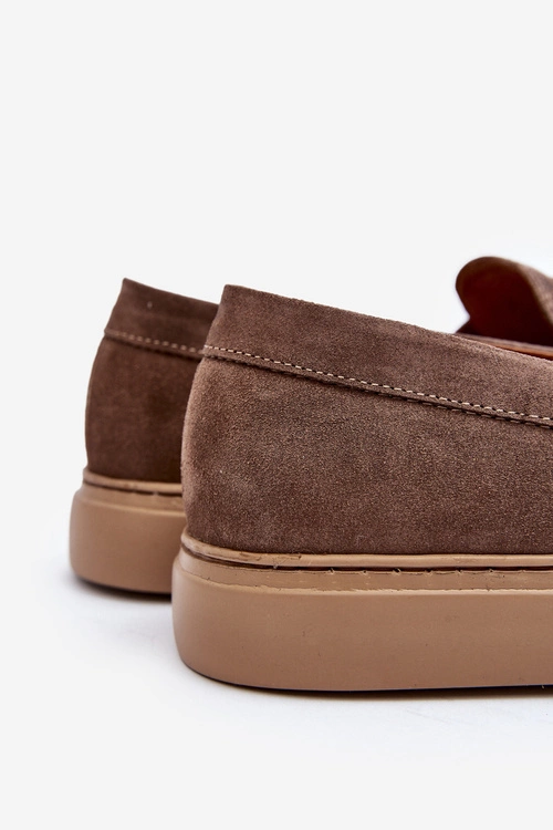 Zamszowe Męskie Półbuty Loafersy Zazoo 1574 Ciemnobeżowe