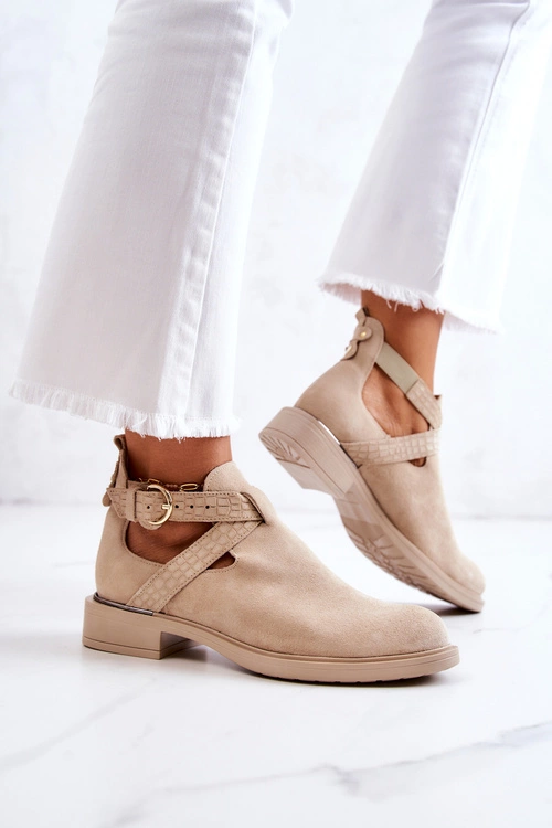 Damskie Skórzane Botki Z Wycięciem Jasnobeżowe Ramos