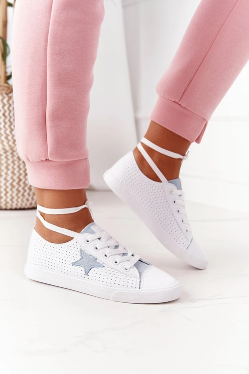 Damskie Skórzane Trampki Z Gwiazdą BIG STAR DD274692 Biało-Niebieskie
