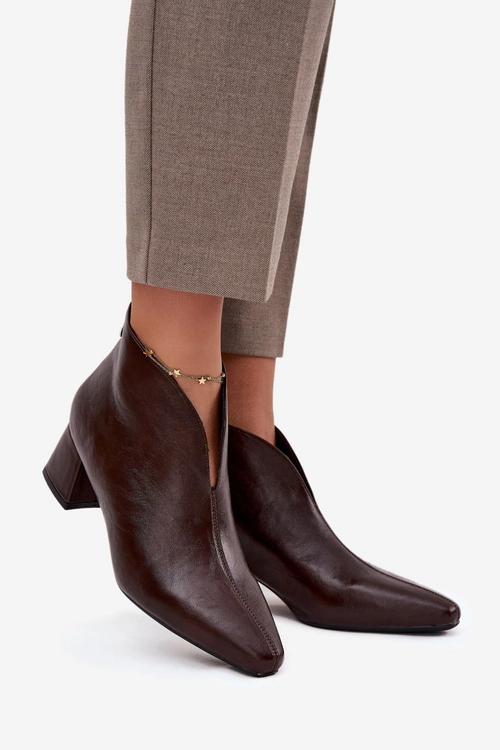 Eko Skórzane Botki Damskie Na Obcasie Czekoladowe Rylina