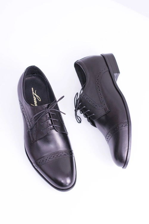 Wizytowe Męskie Skórzane Półbuty Gerard Czarne