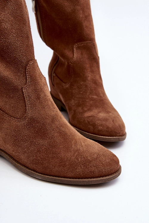 Zazoo 3407 Zamszowe Kozaki Do Kolana Na Płaskim Obcasie Camel