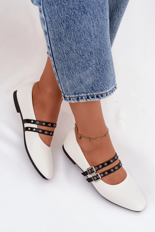 Baleriny Damskie Z Paskami Białe Deliora