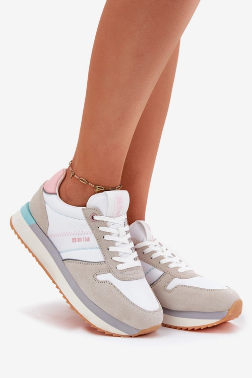 Zamszowe Sneakersy Damskie Big Star RR274A047 HI-POLY SYSTEM Beżowo-Białe