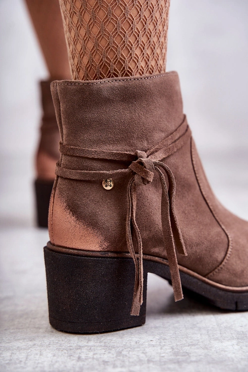 Damskie Zamszowe Botki Maciejka 05720-14 Jasnobrązowe