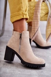 Zamszowe Botki Na Obcasie Z Suwakiem Jasnobeżowe Sevione