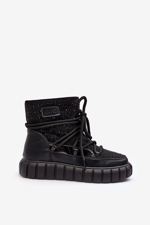 Ocieplane Śniegowce Zdobione Dżetami GOE MM2N4080 Czarne